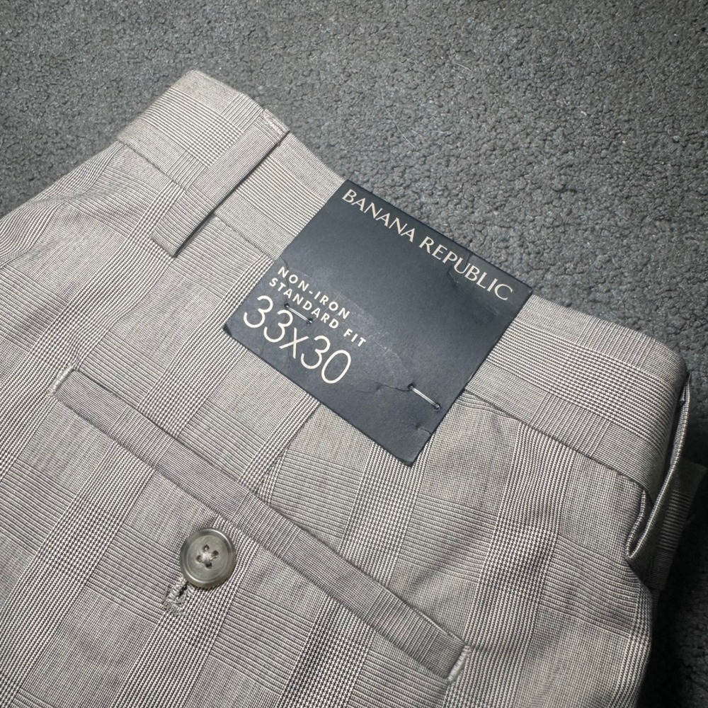 Banana Republic Non-Iron Standard Fit Pants Tan Glen Plaid Mens 33x30 NWT - Picture 2 of 5